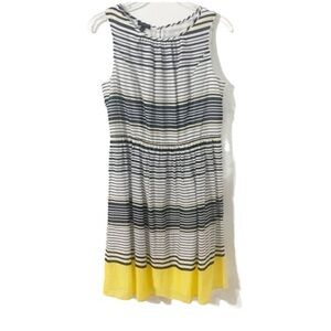 Talbots Stripe Sleeveless Gathered Waistline  Lightweight Cotton Dress Wide Band